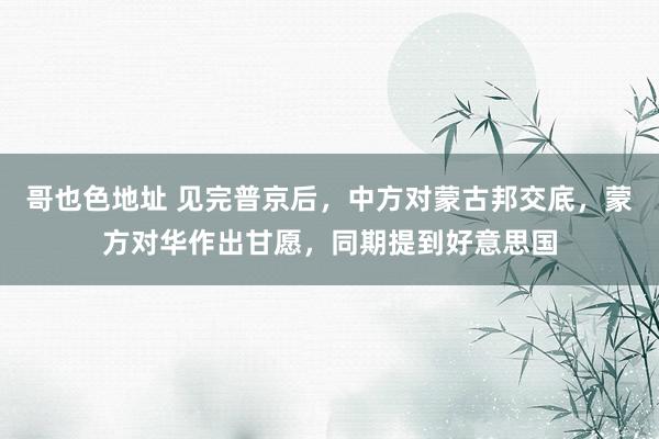 哥也色地址 见完普京后，中方对蒙古邦交底，蒙方对华作出甘愿，同期提到好意思国