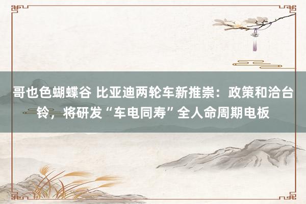 哥也色蝴蝶谷 比亚迪两轮车新推崇：政策和洽台铃，将研发“车电同寿”全人命周期电板