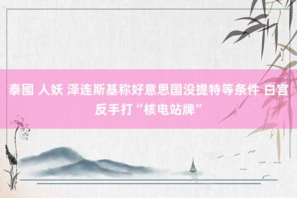 泰國 人妖 泽连斯基称好意思国没提特等条件 白宫反手打“核电站牌”