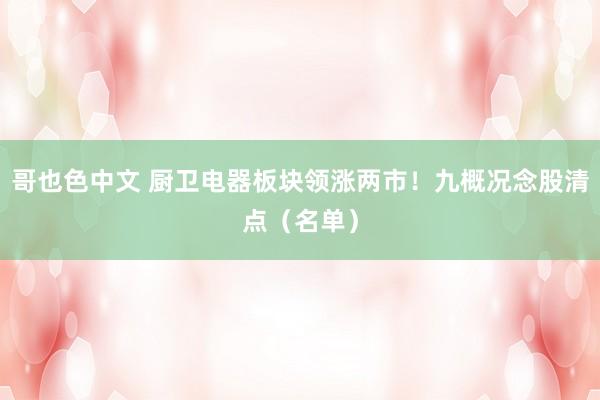 哥也色中文 厨卫电器板块领涨两市！九概况念股清点（名单）