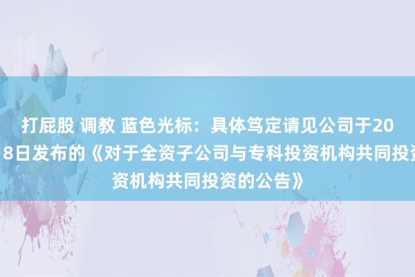 打屁股 调教 蓝色光标：具体笃定请见公司于2024年10月8日发布的《对于全资子公司与专科投资机构共同投资的公告》