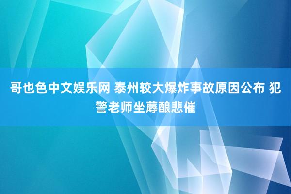 哥也色中文娱乐网 泰州较大爆炸事故原因公布 犯警老师坐蓐酿悲催