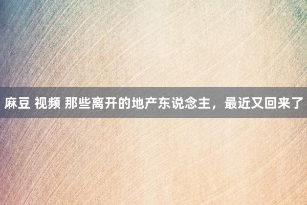 麻豆 视频 那些离开的地产东说念主，最近又回来了