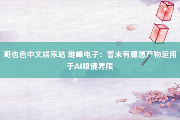 哥也色中文娱乐站 维峰电子：暂未有臆想产物运用于AI眼镜界限