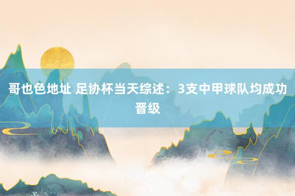 哥也色地址 足协杯当天综述：3支中甲球队均成功晋级