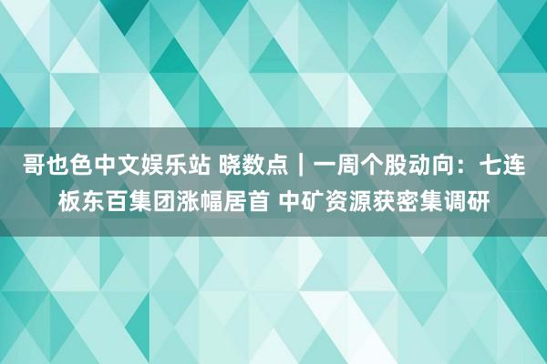哥也色中文娱乐站 晓数点｜一周个股动向：七连板东百集团涨幅居首 中矿资源获密集调研