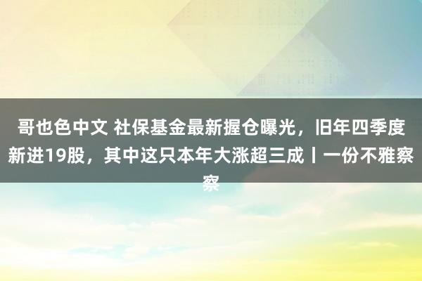 哥也色中文 社保基金最新握仓曝光，旧年四季度新进19股，其中这只本年大涨超三成丨一份不雅察