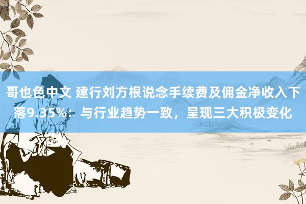 哥也色中文 建行刘方根说念手续费及佣金净收入下落9.35%：与行业趋势一致，呈现三大积极变化